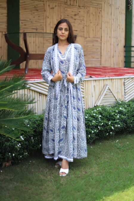 Handblock print cotton robe