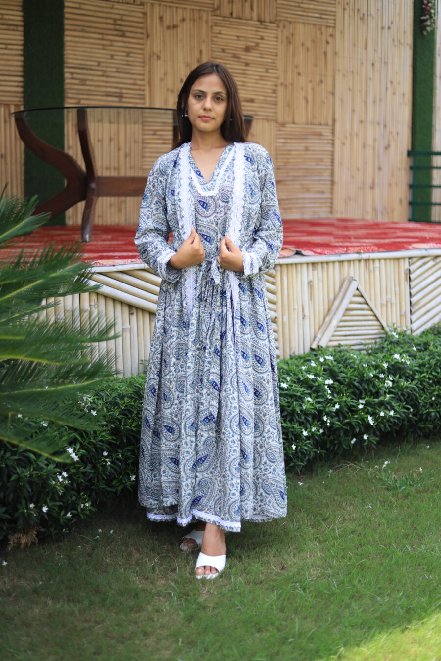 Handblock print cotton robe