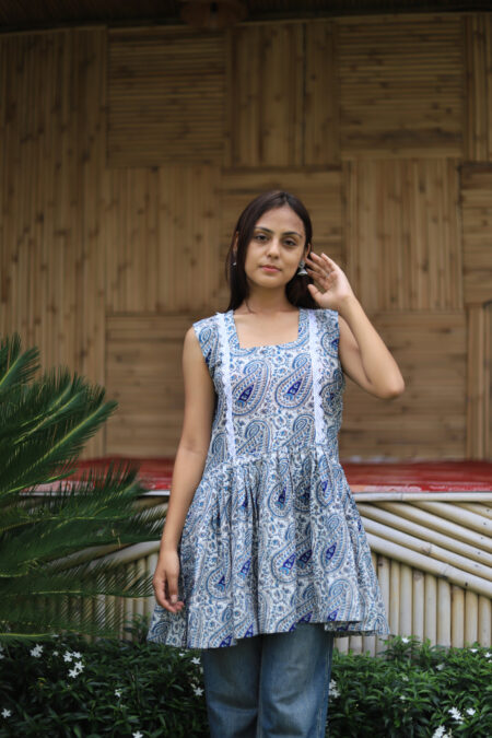 Hand Block Blue print Cotton Tunic Top