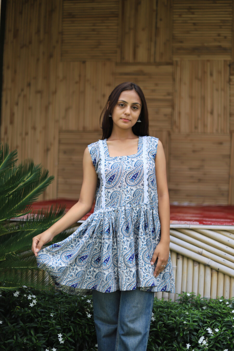 Hand Block Blue print Cotton Tunic Top - Image 3