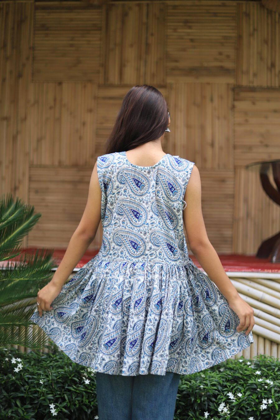 Hand Block Blue print Cotton Tunic Top - Image 2